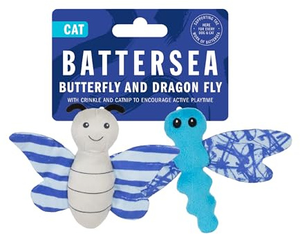 Rosewood Battersea Schmetterling und Libelle Duo Katzenspielzeug Katzenminze Spielzeug 2PC Katzenspielzeug mit Battersea Prints Knistern und Plüschspielzeug für Katzen Blau