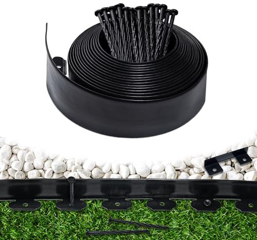 Landschaftseinfassung, 10,2 cm hoch, 90 m, Garteneinfassung mit 60 Spikes, kein Graben aus Gummi, Rasenkante für Landschaftsbau, Blumenbeete und Hof, Schwarz