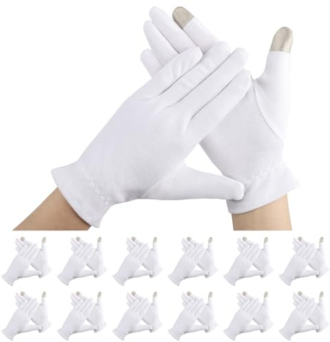 Segbeauty Guantes de Algodón, 12 Pares Guantes Blancos Algodón para Pantalla Táctil, para Dermatitis, Dormir Durante la Noche Curar Eczema (M)