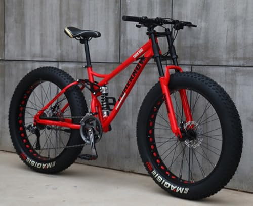 Kcolic Mountainbike 24/26 Zoll, Fatbike Für Erwachsene, 21 Gang Fahrrad, Rahmen Aus Kohlenstoffstahl, Doppelte Vollfederung, Doppelscheibenbremse C,24in