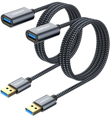 SUNGUY Cable Alargador USB 3.0, [2 piezas 1m] Cable de Extensión USB A Macho a Hembra Ultrarrápido de 5 Gbps para Lectores de Tarjetas, Teclados, Impresoras, Escáneres, Cámaras