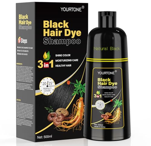 Black Hair Dye Shampoo Tinte para el Cabello Negro, Champú de Color para Hombres y Mujeres, Champú de Color Instantáneo para el Cabello Gris (500 ml)
