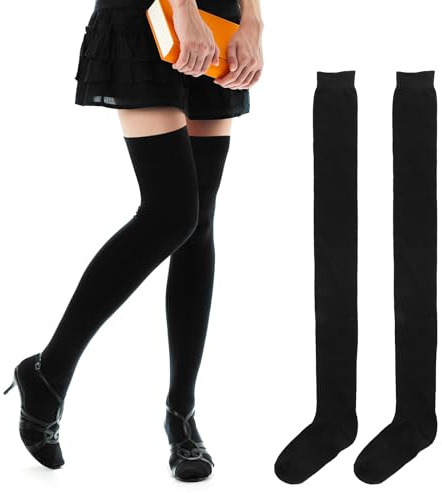 DIVINA VITAE Overknees strumpor för kvinnor knästrumpor 80 cm höga höga långa bomull varma overknee strumpor för kvinnor flickor lårstrumpor, svart, one size