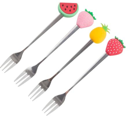 BEBEMOKO Obstgabeln Edelstahl 4 Stück Mit Drei Zinken Farbige Dessertgabeln Für Party Picknick Und Restaurant Lebensmittelecht Und Glatt Gerundet