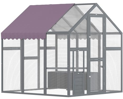 PawHut Hühnerstall Freilaufgehege 1,7x1,8x1,8 m Freigehege mit Schloss Tannenholz Hühnerhaus mit Wasserdichtem, Anti-UV Dach Outdoor Geflügelstall für Hühnerkäfig, 6-8 Hühner, Enten, Kaninchen, Grau