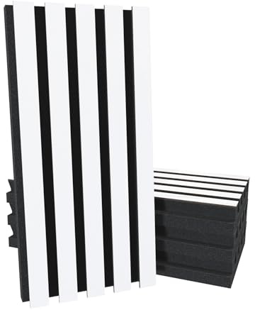 Lot de 4 panneaux muraux « Pole-HALF » en bois acoustique [HDF] | Absorption et diffusion du son | Réduction du bruit et décoration élégante | 50x25cm | [H-POLE-53 mm | Blanc]