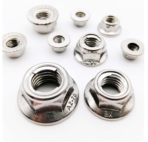 GUIPENG 2 Stück M4-M12 304 A2 Edelstahl mit vorherrschendem Drehmoment Typ Ganzmetalleinsatz Sechskant-Sechskant-Selbstsicherungsmutter mit Flansch-Kontermutter GB6187(M8 serrated bottom)
