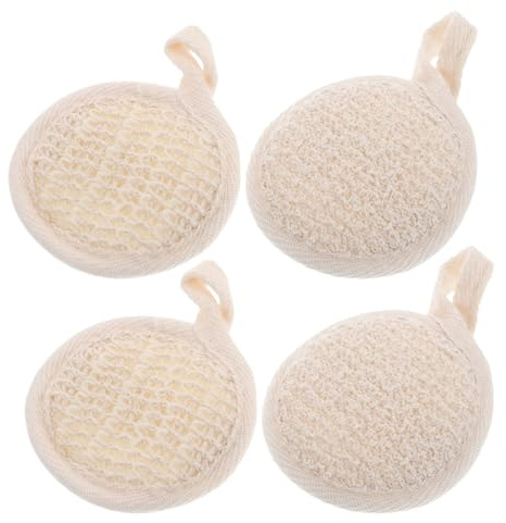 Vaguelly Luffa Körperpeeling Pads 8x8cm Aus Natürlichen Fasern Mit Baumwollbesatz 4 Stück Langlebig Schäumend Für Dusche Und Badpflege Hauttypen