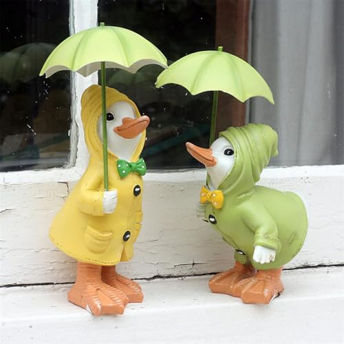 Yarteim Gartendeko Ente Deko,Wasserdicht Harz Regenschirm Ente Gartenstatue,Deko Ente Figuren Tiere Ornament Gartenfigur für Außen,Skulptur Gartendekoration für Bauernhof (Regenschirm Ente)