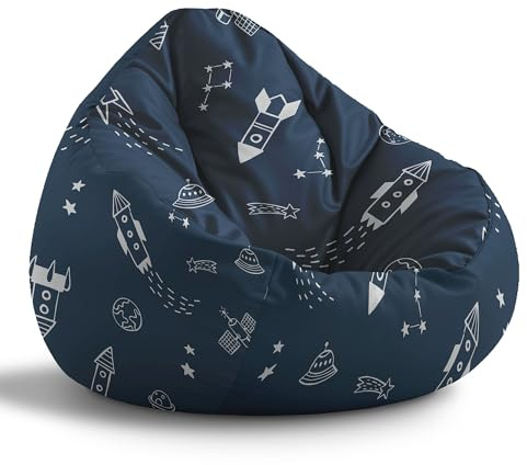 DreamRoots Sitzsack Kinder Bean Bag, Space Adventure, Gr. M | Sitzkissen Kinder Boden, Kinderzimmer Möbel, Sitzsäcke fürs Kinderzimmer, mit Füllung