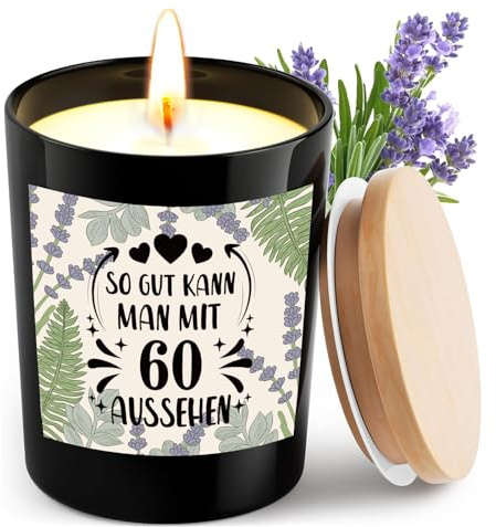 60 Geburtstag Frauen Männer, 7OZ Lavendel Duftkerzen Geschenk, Perfekt zum 60. Geburtstag, Ideal als Geburtstagsgeschenk für Frau Mann Mama Papa Oma Opa Kollegen