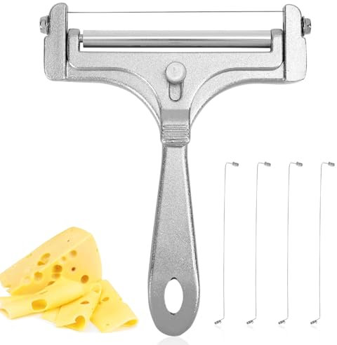lasuroa Cortador de Queso, Rebanador de Queso Acero Inoxidable con 4 Alambres Adicionales Cortador Manual Ajustable para Cheddar Gruyere y Mozzarella Cocina Cortar Herramientas