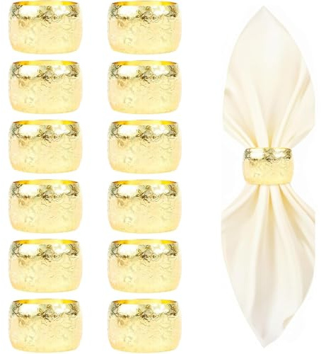 12 Stück Serviettenringe Gold, Metall Serviettenringe, Servietten Ring Gold, Serviettenring für Hochzeitsfeier Abendessen Hotel Festival Abendessen Esstisch Tischaccessoires