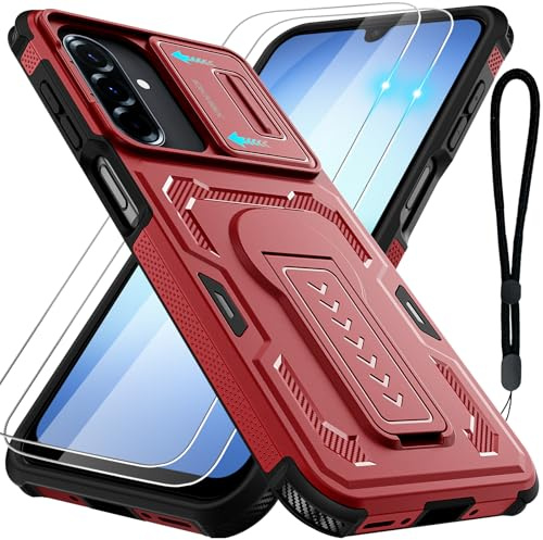 Iokmax for Samsung Galaxy A17/A16/A26 5G Phone Case with 2*Screen Protector | Slide Camera Cover, Kickstand, Lanyard Strap,Military Grade Shockproof Protective Heavy Duty Non-Slip Case, Red