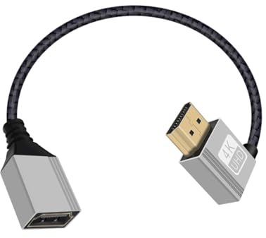 HuaLiSiJi Cable Alargador HDMI 4K 60Hz Cable HDMI 90 Grados Macho Hembra Nailon Trenzado Conector Dorado de 24K, Alta Velocidad 18 Gbps Cable UHD (Curvado hacia Izquierda, 0.2 m)
