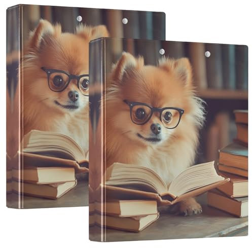 Quteprint Ringbuch mit 3 Ringen, niedlicher lustiger Hund, 3,8 cm, runder Ringordner mit 3 transparenten Taschen, Klemmbrett und hält 200 Blatt für Büro/Schule/Zuhause