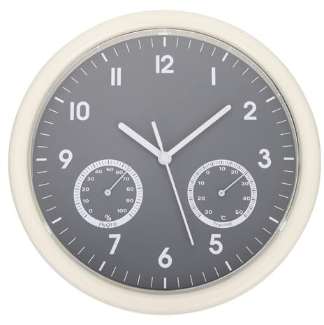 VALICLUD Horloge Murale Silencieuse avec Thermomètre et Hygromètre Clair et Design Simple pour Bureau et Maison Facile à Installer Boîtier Blanc et Gris Brumeux