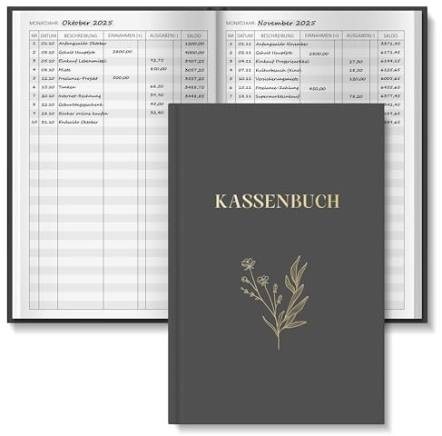 BIROYAL Kassenbuch A5-120 Seiten Haushaltsbuch, Budget Planner & Kassenbücher - Einnahmen Ausgaben Buch - Haushaltsbuch zum Eintragen - Kassenbuch Kleinunternehmer- Ausgaben Tracker Finanzplaner