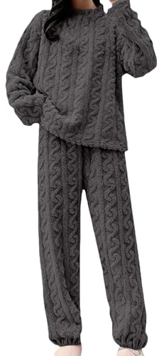 Womens Fleece Pyjamas Sets Fluffy Soft Warm Cosy 2 Pieces Pjs Sets Quarter Zip Pullover And Wide Leg Pants Set Winter Warm Comfy Towel Pjs Thick Plush Flannel Co Ord Set Ladies Loungewear Nightwear