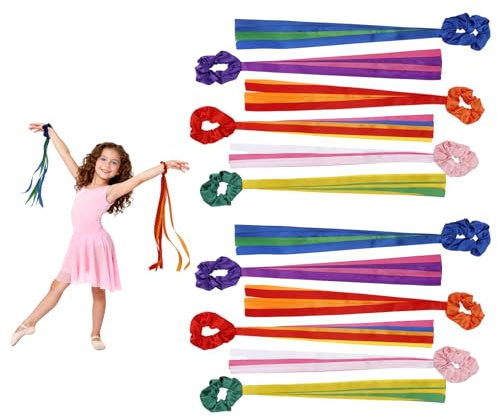 Fukaisu 12stk Regenbogen Tanzbänder, Rhythmus Luftschlangen für das Handgelenk für Kindergymnastik Tanzaufführungen Dekorationen und Künstlerische Bewegungsspiele (Mehrfarbig)