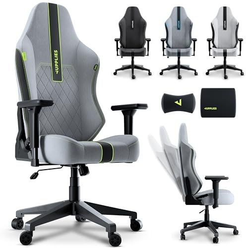 JUPPLIES Silla Gaming Premium Ergonómica – Sillas Gamer con Lino Transpirable, Reclinable 160°, Cojín Viscoelástico, Reposabrazos 4D y Base Hierro Reforzada (Amarilla)