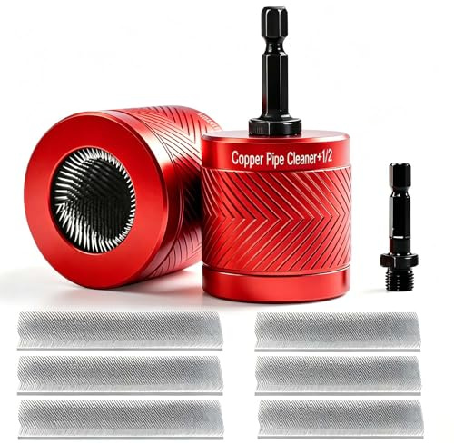 Copper Pipe Cleaner,15+22mm Drill Tube Cleaning Brush | Upgraded Carbon Steel Copper Pipe Tube Cleaning Brushes with Hex Shank (red)