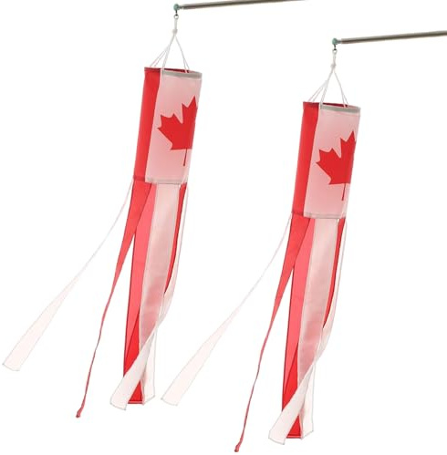 2 Stück Kanada-Flagge Windsack rot & weiß Polyester 30 cm (12 Zoll) Windsack mit 71 cm (28 Zoll) langem Aufhängeband patriotische Windfahne für Garten Veranda Outdoor-