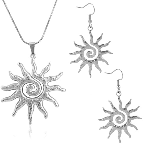 Sun Earrings Necklace for Women, Chunky Spiral Design Pendant Dangle Set