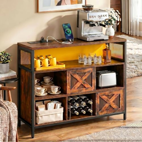 YITAHOME Sideboard with Power Outlets and LED Lights Storage Cabinet