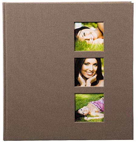 goldbuch Fotoalbum mit 3 Fensterausschnitten, Style, 30 x 31 cm, 60 weiße Seiten mit Pergamin-Trennblättern, Leinen, Taupe, 27629