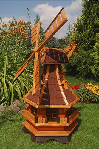 Deko-Shop-Hannusch Moulin à vent décoratif avec roulement à billes et illumination via énergie solaire Tuiles en asphalte rouges 1,3 m