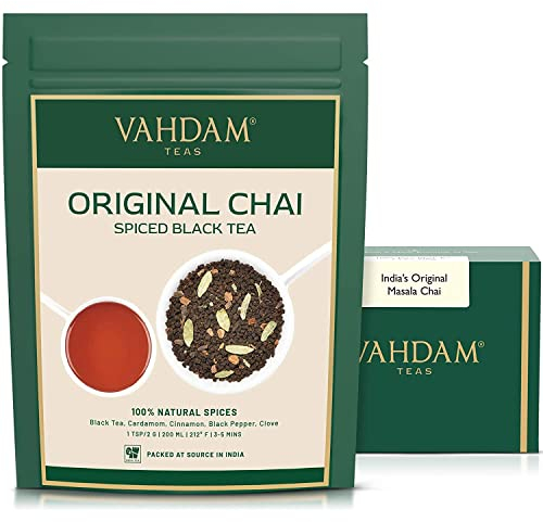 VAHDAM Thé Masala Chai en Vrac | 100g (100+ Tasses) | Thé Noir Indien aux Épices | Avec Cardamome, Cannelle, Clou de Girofle, Gingembre et Poivre Noir | Conditionné en Inde