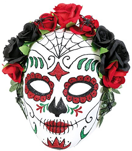 Markenlos Halbmaske Mexikanischer Totentag, Rosen schwarz-rot