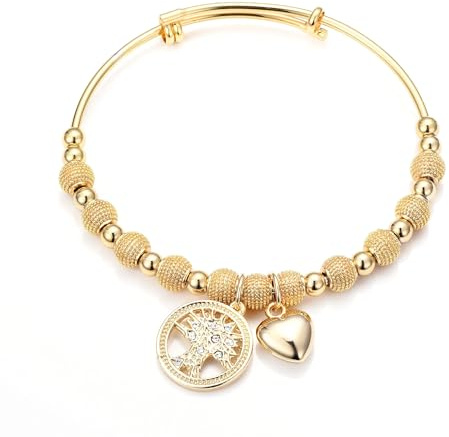 Philip Jones Bracciale rigido albero della vita placcato in oro creato con cristalli Zircondia®