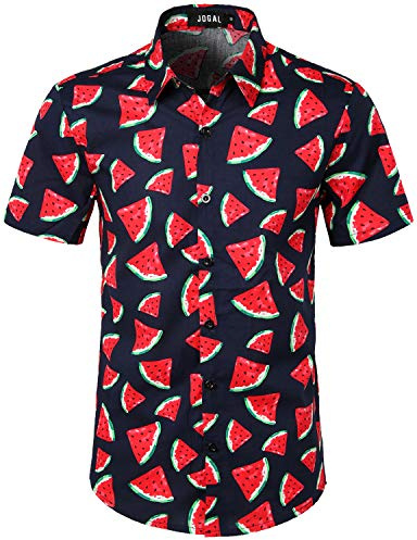 JOGAL Men's Cotton Hawaiian Shirt Short Sleeve Button Down Fruit Shirts | 100% Cotton, Fruit Print, Tropical, Vibrant, Beach, Party, Luau, Cruise, Regular Fit, Lightweight
