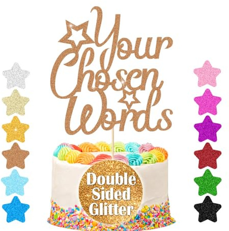 Personalised Cake Topper | Customized Birthday Cake Decorations. Double Sided Glitter Card Text Customized | Birthday or Wedding Party Multicolour Glitter Cake Decoration(Rose Gold)