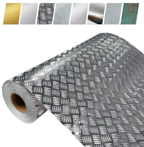 Klebefolie Möbel 45x100cm | Selbstklebende Möbelfolie in Metallic-Optik, matt oder glänzend | Klebefolie leicht zu verkleben, wasserfest und dekorativ | Riffelblech