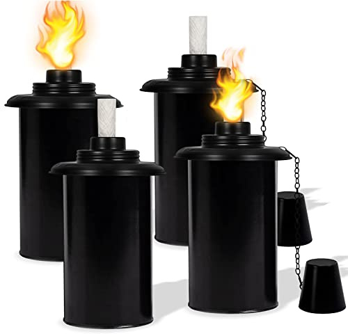 12oz Torch Replacement Canisters - 4 Pack Bamboo Torch Fuel Canister Torches Cans With Wicks and Covers, Refillable Metal Tabletop Lantern For Garden, Patio, Luau Party