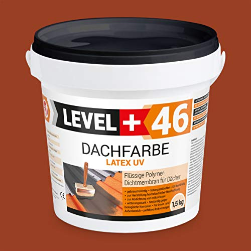 LEVEL PLUS Dachfarbe 1,5kg Sockelfarbe Dachlack Dachsanierung flexibler Polymermembran hochdeckend wetterbeständig Ziegelrot RM46