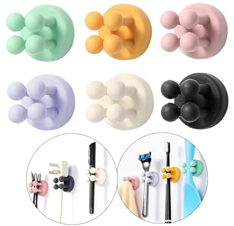Defrko Silicone Toothbrush Holders - 6 Pcs Razor Hooks Adhesive Wall Mounted for Hanging Towel Key Plug Cable, Utility Decoration Hook Stick to Dorm Room Door Function for Kitchen Bathroom Home Office
