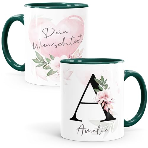 SpecialMe® Kaffee-Tasse mit Buchstabe Initiale Monogramm personalisiert mit Namen Wunschtext persönliche Geschenke Inner-gruen Keramik-Tasse