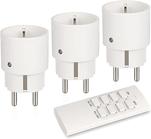 2300W Enchufes Inalámbricos Inteligentes, Enchufe con Mando a Distancia, 3 Enchufes de Radio con 1 Mando a Distancia, Interruptor Juego de Enchufes para Electrodomésticos, Rango de operación 70m