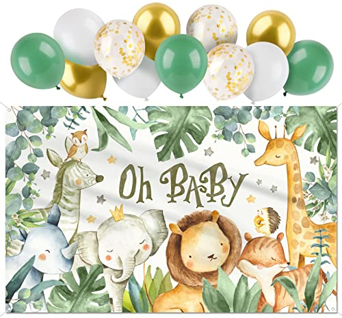 110x180cm Telón de Fondo Decoración Baby Shower con 12pcs Globos Decorativos Pancarta Baby de Amimal para Fiesta Baby Shower Género de Revelación Bautizo Comunión