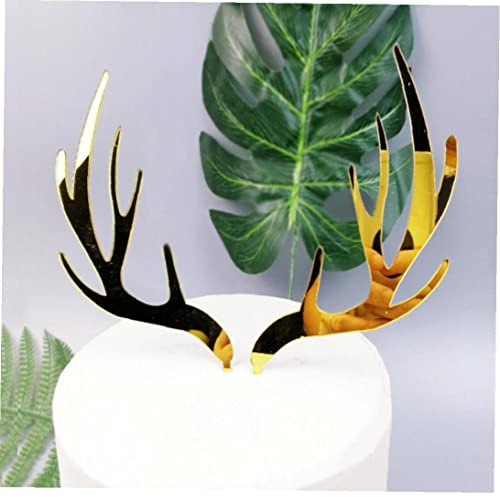 Lipfer 2pcs Gold Deer Geweih Cupcake Topper Acrylkuchen Topper Picks Für Hochzeits Geburtstag Babyparty Weihnachtsfeier Dekorationen Lieferungen