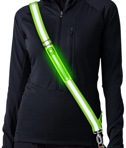 Lauflicht Joggen mit Reflektoren Gürtel, LED Lauflampe USB Aufladbar Verstellbar Nacht Sicherheitslicht Laufgürtel für Joggen Laufen Running Fahrradfahren Hundewandern Outdoor Sports (Grün)