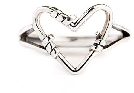 STORYJEWELLERY Promise Rings for Her, 925 Sterling Silver Ring, Vintage Thumb Rings for Women, Minimalist Silver Heart Love Ring, Gifts for Her, Size 8
