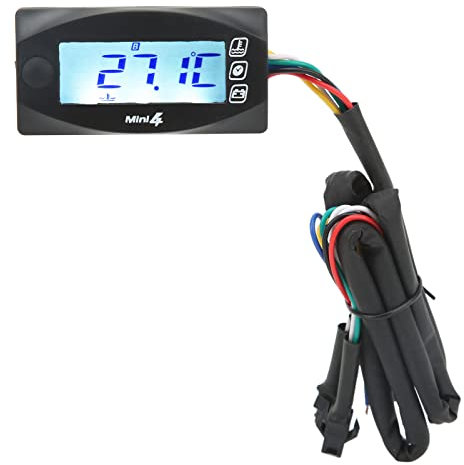 Thermomètre de Moto, 4 en 1 Température de L'eau, de L'huile, du Temps, de la Tension, de L'affichage Numérique LCD DC12V Universel pour Moto (M14*1.5)