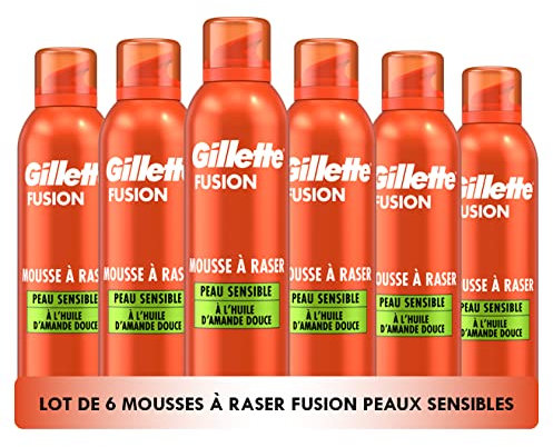 Gillette Fusion Espuma De Afeitar Con Aceite De Almendras, Para Piel Sensible Para Maquinilla De Afeitar, 250ml x6