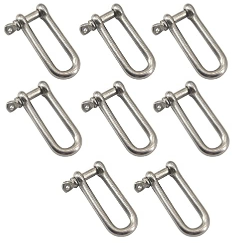 Grillete largo de anillo en D M4 de acero inoxidable 304 con pasador de tornillo para manejo de materiales, accesorios de aparejo, cadenas de conexión y cuerdas (paquete de 8)