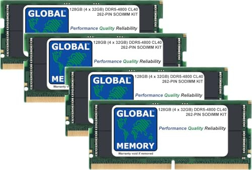 Memorycity Lot de 4 barrettes de mémoire RAM SODIMM DDR5 4800 MHz PC5-38400 262 broches Compatible avec ordinateurs portables/notebooks 128 Go (4 x 32 Go)